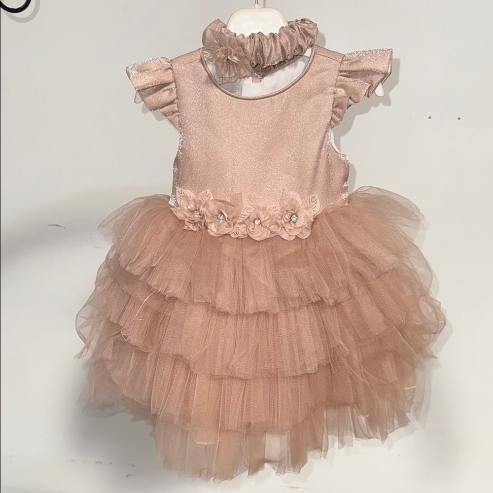 Elegant Kids Dress in Taupe and Matching Headband
